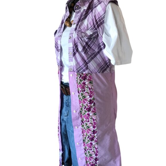 Patchwork Duster: Upcycled Boho Dress, Violet Spring Jacket (Size Small) - Picture 5 of 14
